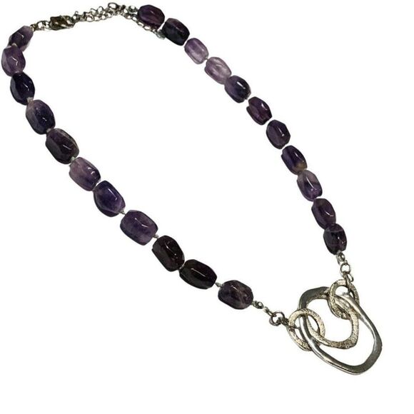 Vintage Etienne Aigner Genuine Purple Amethyst Silver Tone Chain Necklace 21in - Picture 4 of 9